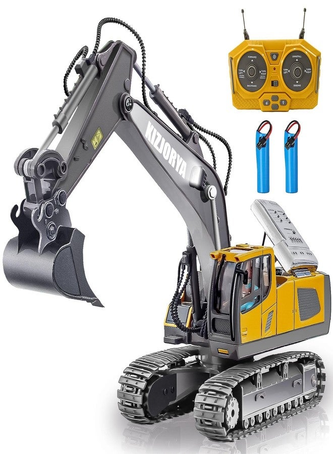 KIZJORYA Remote Control Excavator, Toys for Boys Age 6-12, Rechargeable 11 CH RC Construction Vehicles Truck with Sound Light Metal Shovel, Birthday for Kids 7 8 9 10+ Year Old(2.4 GHz) - Image 1